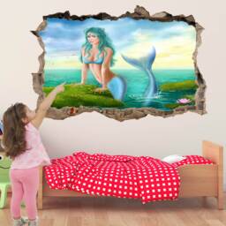 Mermaid Princess Tail Fantasy Wall Sticker Mural Decal Print Art Kids Bedroom Decor Sea Flowers Ef5 - thumbnail 1