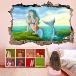 Mermaid Princess Tail Fantasy Wall Sticker Mural Decal Print Art Kids Bedroom Decor Sea Flowers Ef5 - thumbnail 2