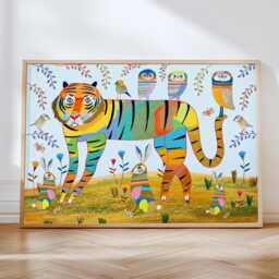 Tiger & Owls Art Print, Nursery Wall Decor, Bright Colorful, Baby Shower, Playroom, Birthday, Christmas Gift For Boy/Girl - thumbnail 3