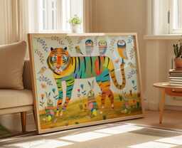 Tiger & Owls Art Print, Nursery Wall Decor, Bright Colorful, Baby Shower, Playroom, Birthday, Christmas Gift For Boy/Girl - thumbnail 1