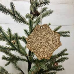 Boho Christmas Ornament, Style Wooden Decor, Natural Wood Bohemian Home Tree Holiday Decoration - thumbnail 3