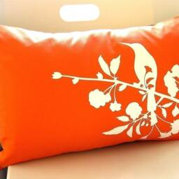Orange Blossom Bird Pillow Silkscreened Cotton Lumbar Pillow - thumbnail 2