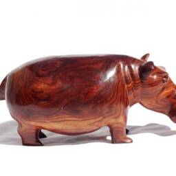 Zebra Wood Carved Hippo. Hand Carved Brown Smooth Wooden Hippopotamus Figurines. Unique Handcrafted African Animals Gifts, Express Shipping - thumbnail 3