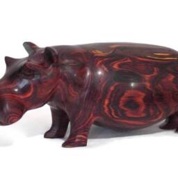 Zebra Wood Carved Hippo. Hand Carved Brown Smooth Wooden Hippopotamus Figurines. Unique Handcrafted African Animals Gifts, Express Shipping - thumbnail 4
