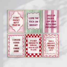 Bridget Set Of 6 Art Print Poster, Movie Theatre Broadway Quote, Funny Film Tv Quotes, Bedroom Decor, Quotes Bar Cart Posters - thumbnail 1