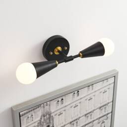 2 Light Black & Gold Cone Wall Sconce - Mid Century Modern Minimalist Ceiling Lamp Lighting For Hallway & Bathroom Vanity Vicky