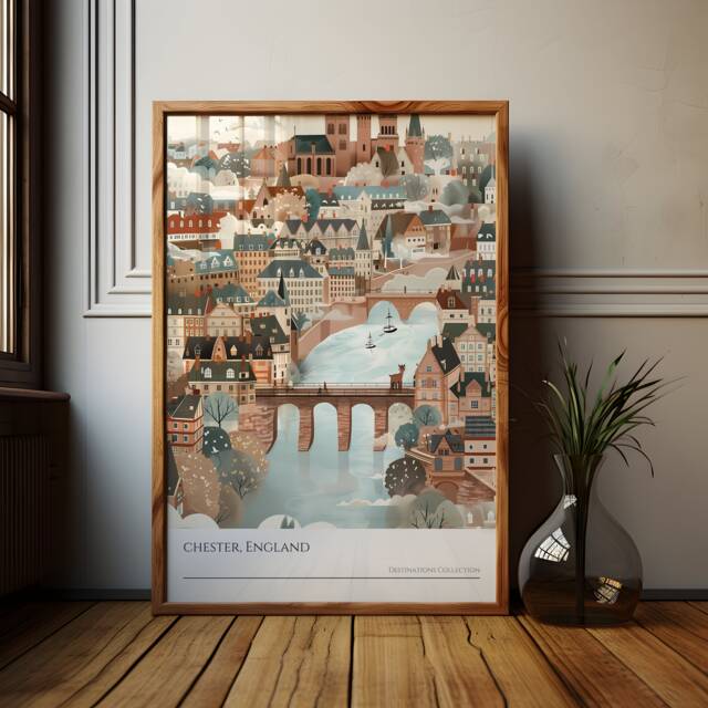 Chester England Poster Illustrated Cityscape Travel Print - image 1