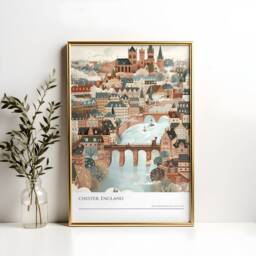Chester England Poster Illustrated Cityscape Travel Print - thumbnail 2