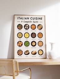 Italian Food Art Print, Cuisine, Wall Art, Poster, Recipe Kitchen Retro Gift A1/A2/A3/A4 - thumbnail 1
