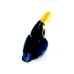 Miniature Ceramic Toucan Parrot Exotic Bird Animal Little White Black Yellow Figurine Small Statue Decoration Painted Collectible Figure - thumbnail 3