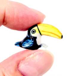 Miniature Ceramic Toucan Parrot Exotic Bird Animal Little White Black Yellow Figurine Small Statue Decoration Painted Collectible Figure - thumbnail 4