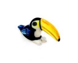 Miniature Ceramic Toucan Parrot Exotic Bird Animal Little White Black Yellow Figurine Small Statue Decoration Painted Collectible Figure - thumbnail 1