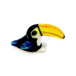 Miniature Ceramic Toucan Parrot Exotic Bird Animal Little White Black Yellow Figurine Small Statue Decoration Painted Collectible Figure - thumbnail 2