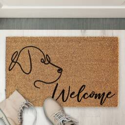 Dog Line Drawing Coir Welcome Mat - Eco-Friendly Front Door Rug - thumbnail 1