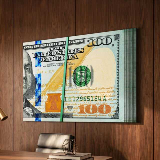 One Hundred Dollar Bill Rubber Band Motivational Inspirational, Framed Canvas Wall Art Poster Print, Home Office & Room Decor, Gift Idea - image 1