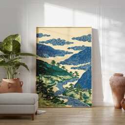 Blue Green River Landscape Poster - Japanese Woodblock Style Mountains Vintage Nature Wall Art - thumbnail 3