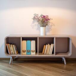 Shelving Unit, Open Sidebaord in Natural Wood. Bookcase, Bookshelves, Wall Shelf Solid Oak, Home Storage