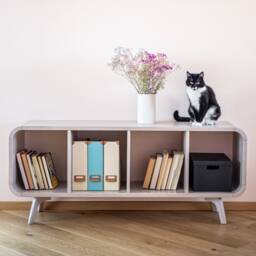 Shelving Unit, Open Sidebaord in Natural Wood. Bookcase, Bookshelves, Wall Shelf Solid Oak, Home Storage - thumbnail 2