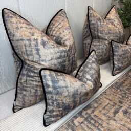 Mahali Brown Gold Cushion Cover Black Velvet Piping Prestigious Textiles, Luxury Abstract Pillow Euro Sham Handmade UK Bespoke All Sizes - thumbnail 1