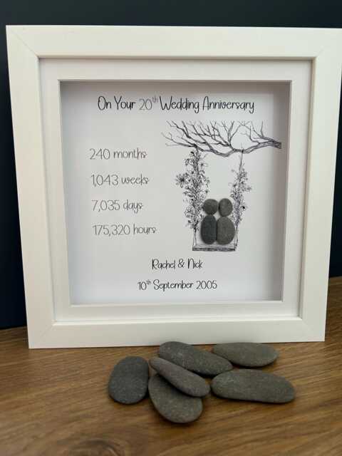 20Th China Anniversary Gift, Present, Couples Personalised Pebble Art Picture, Keepsake, Wall Decor - image 1