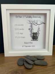 20Th China Anniversary Gift, Present, Couples Personalised Pebble Art Picture, Keepsake, Wall Decor - thumbnail 1