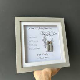 20Th China Anniversary Gift, Present, Couples Personalised Pebble Art Picture, Keepsake, Wall Decor - thumbnail 3