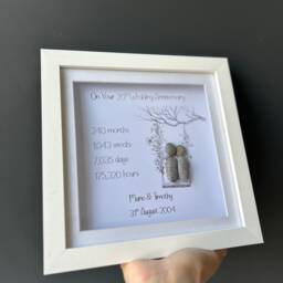 20Th China Anniversary Gift, Present, Couples Personalised Pebble Art Picture, Keepsake, Wall Decor - thumbnail 2