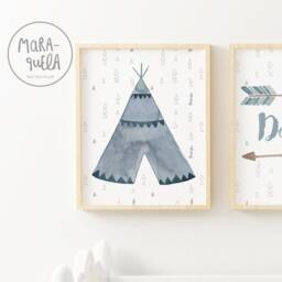Watercolor Tepee Set - Blue & Green Art Baby Shower Tepee, Cactus, Custom Arrow Tribal Decor Nursery Wall Indian Theme Set - thumbnail 2