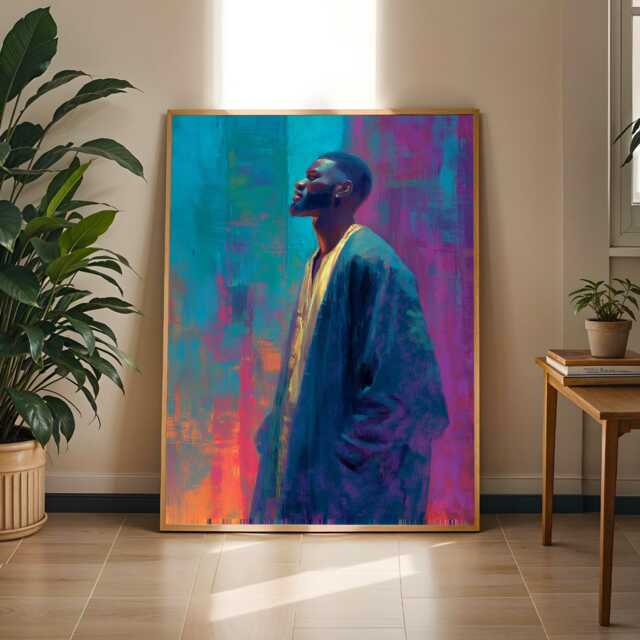 Abstract Figure Art Print Teal & Purple Brushstrokes - Poster Only - image 1