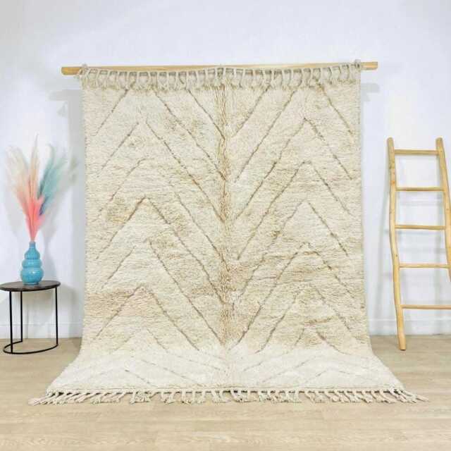 Hand Tufted White Moroccan Rug, Chevron Pattern Berber Shag Rug Large Area Zig Zag Beni Ourain Carpet - image 1