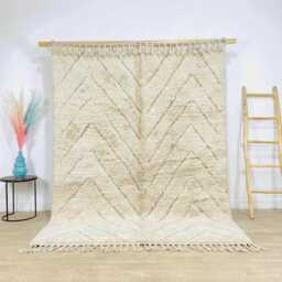 Hand Tufted White Moroccan Rug, Chevron Pattern Berber Shag Rug Large Area Zig Zag Beni Ourain Carpet - thumbnail 1