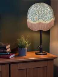 William Morris Forest Green Snakeshead Curtains Fabric Dome Lampshade Antique Gold Braid & Fringe, Bespoke British Handmade - thumbnail 1