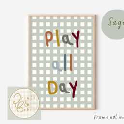 Play All Day Gingham Print For A Playroom, Bedroom Or Nursery. Multiple Colour Options Available. Colourful Wall Art Kids - Unframed - thumbnail 2