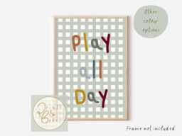 Play All Day Gingham Print For A Playroom, Bedroom Or Nursery. Multiple Colour Options Available. Colourful Wall Art Kids - Unframed - thumbnail 1