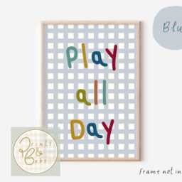 Play All Day Gingham Print For A Playroom, Bedroom Or Nursery. Multiple Colour Options Available. Colourful Wall Art Kids - Unframed - thumbnail 3
