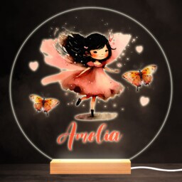 Fairy Girl Pretty Butterfly Colourful Round Personalised Gift Lamp Night Light - Bedroom
