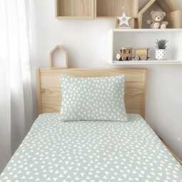 Cool Mint & White Triangle Bedding, Kids Baby Cotton Duvet Covers, Fitted Sheets, Unisex Pillow Cases - thumbnail 1