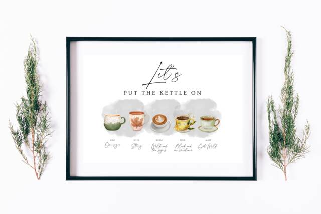 Put The Kettle On Family Tea Cup Print, Welcome To Our Kitchen Christmas Mug Gift Mother's Day Wall Art Sign - image 1