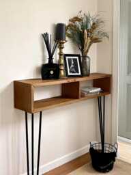 Solid Oak Console Table/Hall - Modern Design With Metal Legs - Handmade Made To Order - thumbnail 1
