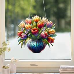 Faux Stained Glass Tulip Window Hanging Acrylic Floral Decor - thumbnail 2