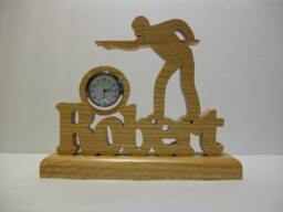 Personalized Desk Clock, Billiard Player Standing On Top Of Players Name, Custom Made