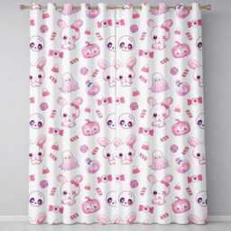Cute Pink Halloween Bunny Candy Ghost Pumpkin Seamless Pattern Cream Background Readymade Eyelet Ring Top Thermal 100% Blackout Curtains - thumbnail 2