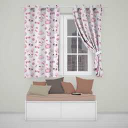 Cute Pink Halloween Bunny Candy Ghost Pumpkin Seamless Pattern Cream Background Readymade Eyelet Ring Top Thermal 100% Blackout Curtains - thumbnail 1