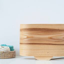 Olive Wood Modern Table Lamp, Bedside Lamp Rustic Decor , Minimalist Small Table Scandinavian Desk - thumbnail 2