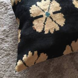 Handmade Silk Ikat Velvet Pillow Cover Uzbek Floral Cushion - 20x20 - thumbnail 2