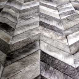 Patchwork Cowhide Rug, Gray Chevron Pattern - Handmade, Soft Leather - thumbnail 2