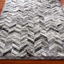 Patchwork Cowhide Rug, Gray Chevron Pattern - Handmade, Soft Leather - thumbnail 3