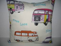 Jeans Decorative Cushion Bus Peace Free Love Sixties Festi - thumbnail 1