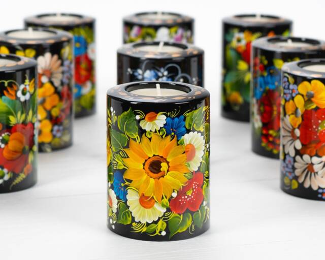 Ukrainian Hand Painted Tea Light Candle Holder, Tealight Christmas Candlestick Petrykivka Gift Ukraine Seller, S221 - image 1