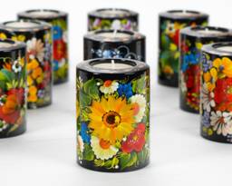Sunflower Tealight Candle Holder Made in Ukraine Wooden Petrykivka Folk Art Gift S221